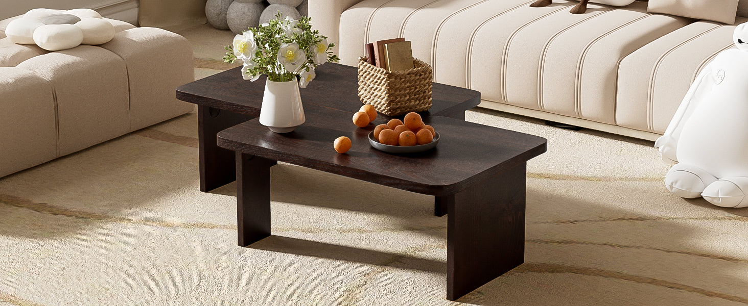 U-Can Modern Minimalist Coffee Table Set, Rectangle Coffee Table with Splicing Design, Multifunctional Combination Table for Living Room