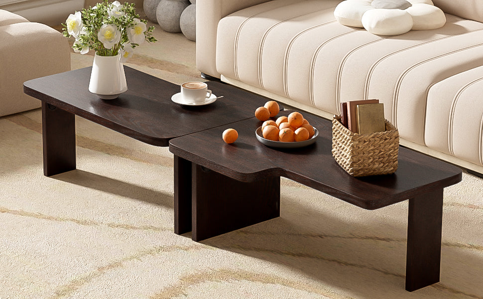 U-Can Modern Minimalist Coffee Table Set, Rectangle Coffee Table with Splicing Design, Multifunctional Combination Table for Living Room