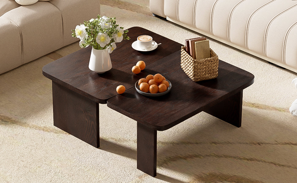 U-Can Modern Minimalist Coffee Table Set, Rectangle Coffee Table with Splicing Design, Multifunctional Combination Table for Living Room