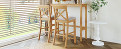 TOPMAX Farmhouse 48"Rectangular Wood Bar Height Dining Set Kitchen Breakfast Nook with 2 Chairs for Small Places,Natural+Beige