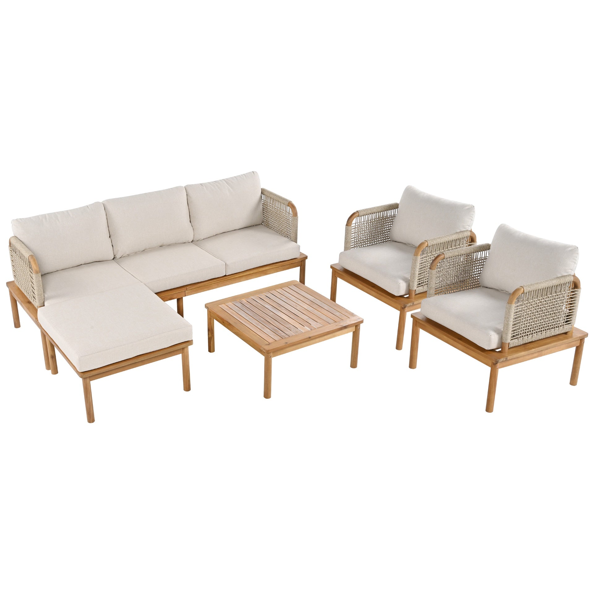 Outdoor 5-piece Acacia Wood and Rope Patio Sofa Set