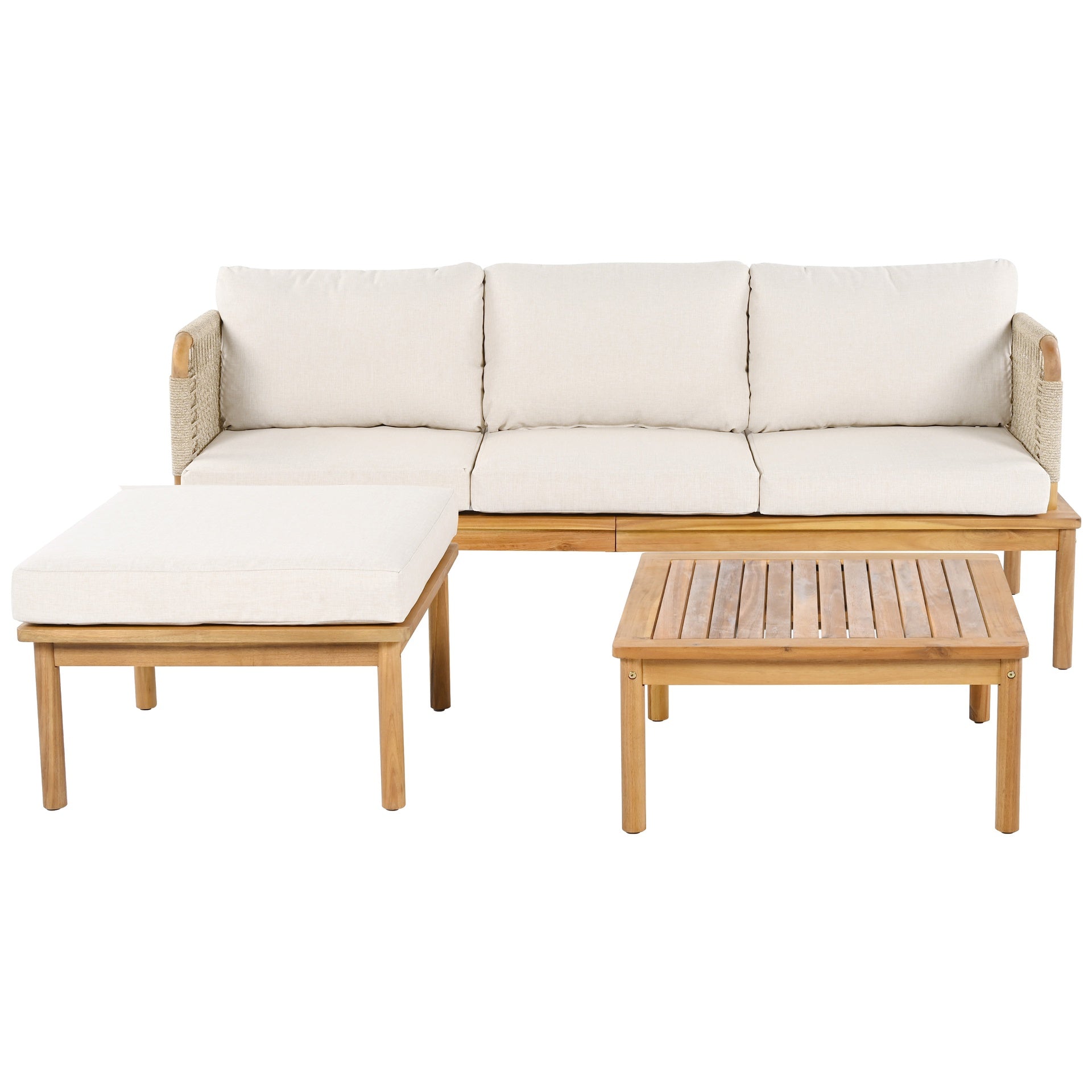 Outdoor 3-piece Acacia Wood and Rope Patio Sofa Set