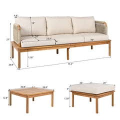 Outdoor 3-piece Acacia Wood and Rope Patio Sofa Set