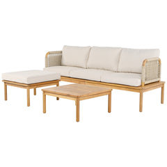 Outdoor 3-piece Acacia Wood and Rope Patio Sofa Set