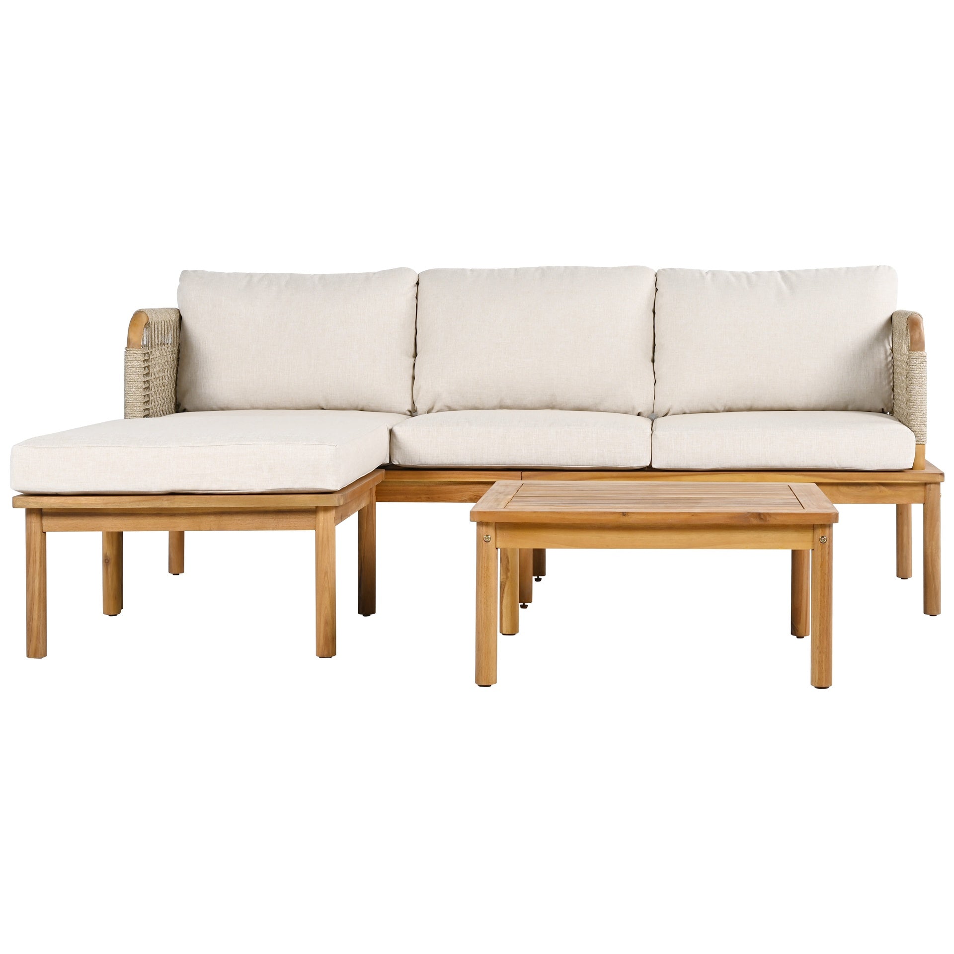 Outdoor 3-piece Acacia Wood and Rope Patio Sofa Set