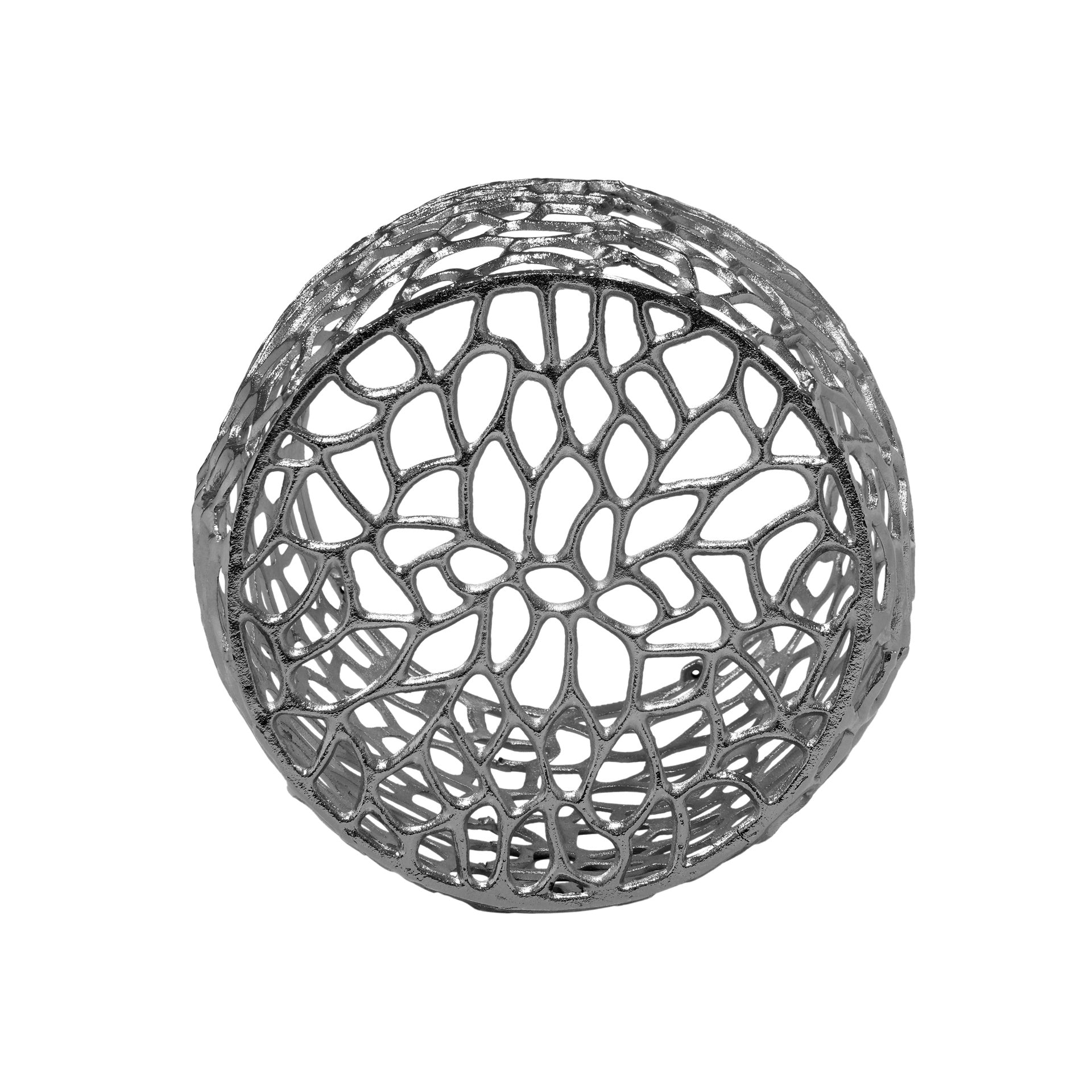 Aluminum Drum End Table with Intricate Design-Silver  Nickel