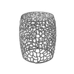 Aluminum Drum End Table with Intricate Design-Silver  Nickel