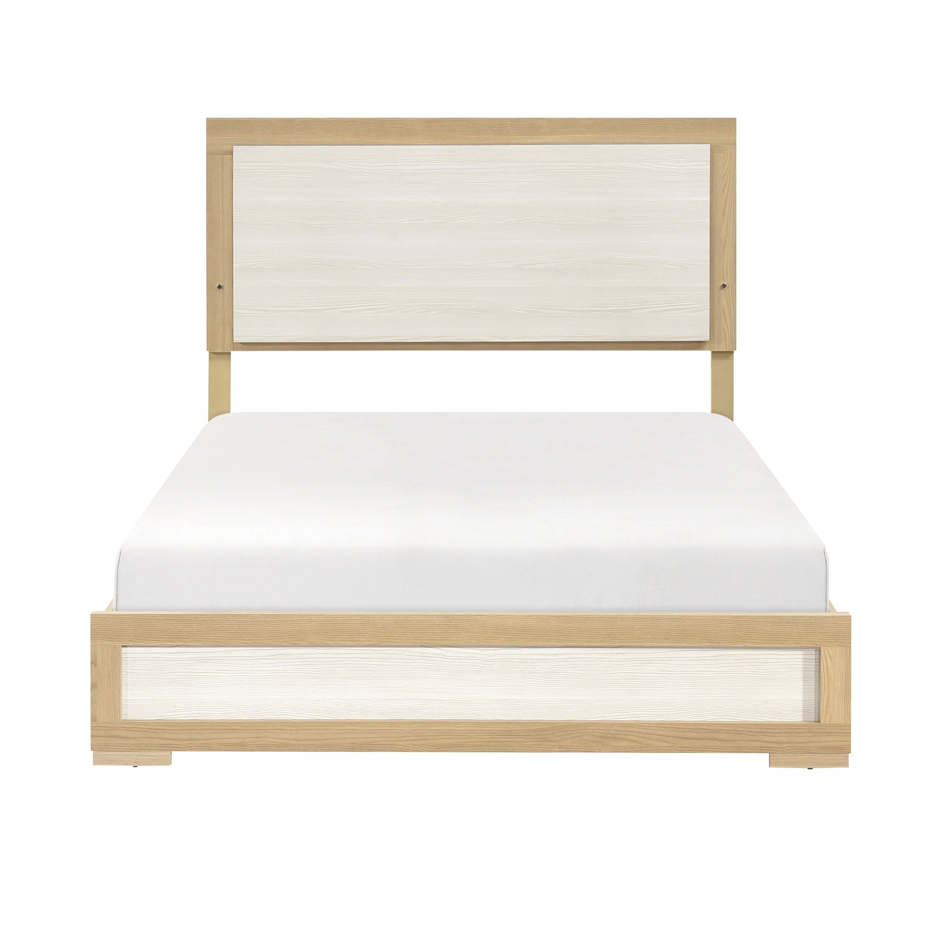 Contemporary Natural and White Finish Queen Size Bed LED Panel Headboard Wooden Bedroom Furniture 1pc