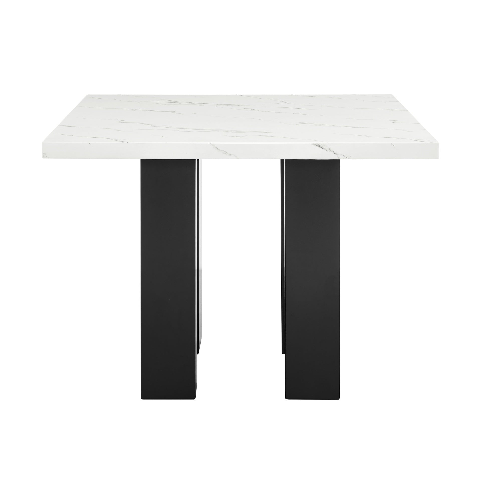 1pc Contemporary Transitional Counter-Height Square Dining Table Faux Marble Top Black White Wooden Stone