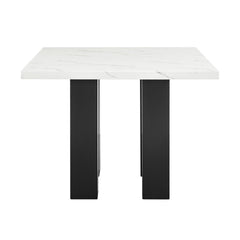 1pc Contemporary Transitional Counter-Height Square Dining Table Faux Marble Top Black White Wooden Stone