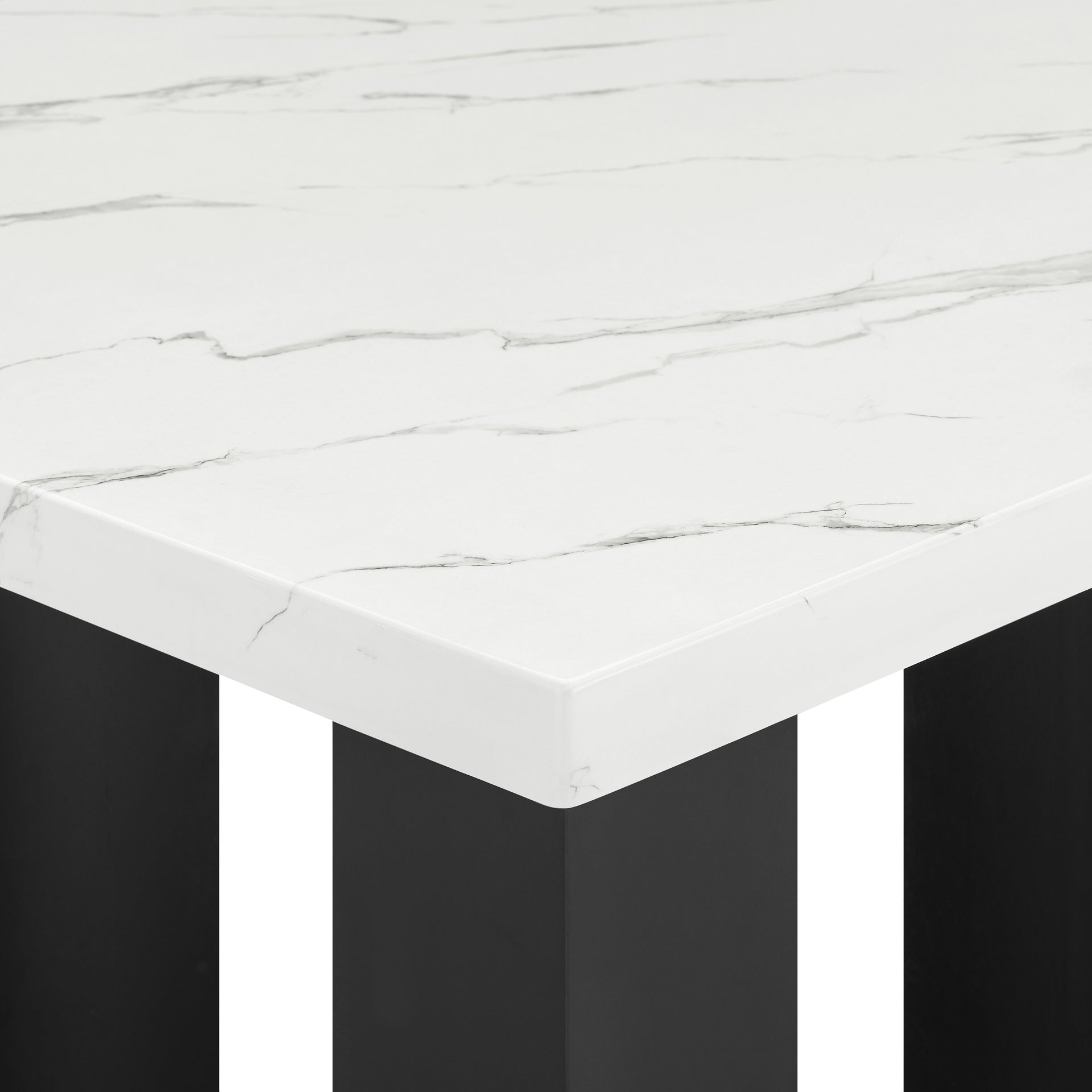 1pc Contemporary Transitional Counter-Height Square Dining Table Faux Marble Top Black White Wooden Stone