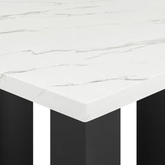 1pc Contemporary Transitional Counter-Height Square Dining Table Faux Marble Top Black White Wooden Stone
