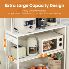Large 5-Tier Bakers Rack with Electrical Outlets, 39 Inch Microwave Stand & Coffee Bar, Kitchen Storage Shelf for Home, Counter Space Organizer