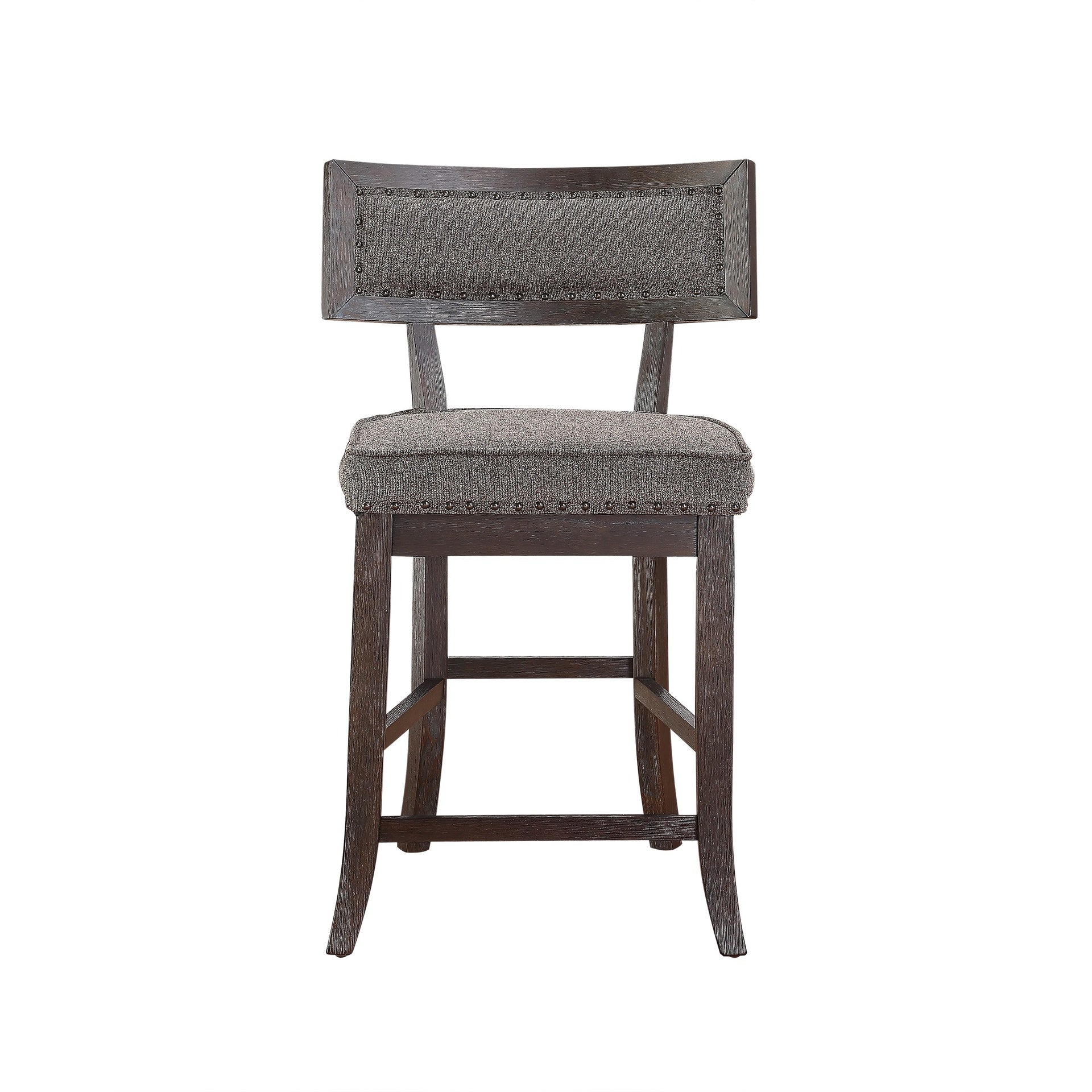 Rustic Aesthetic Dark Cherry Finish Counter Height Chair Set of 2 Wood Framed Nailhead Trim Fabric Upholstered Seat Kitchen Dining Room Furniture