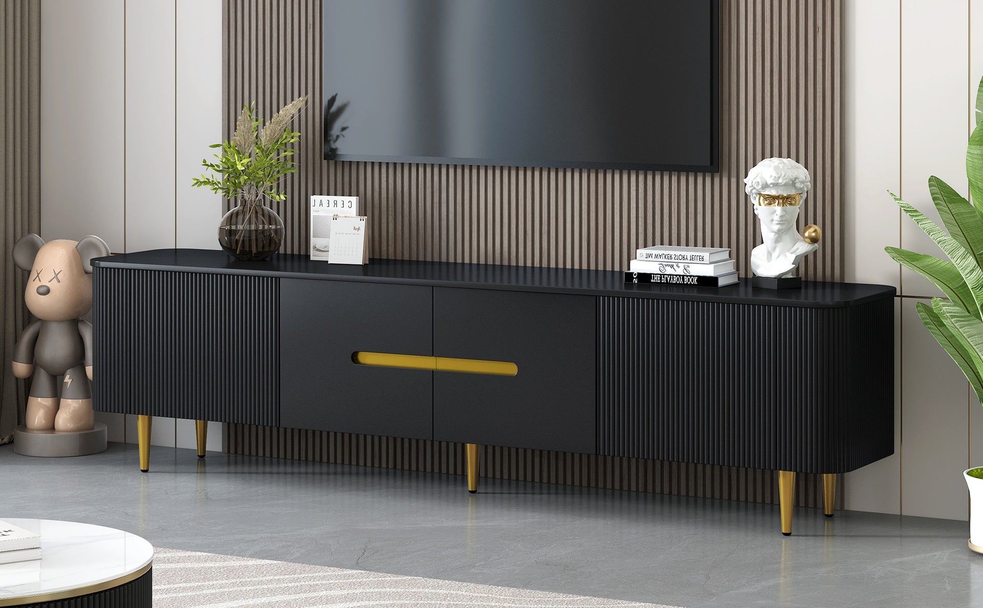 VIBE HAUS 78.7''Minimalist TV Stand for TVs up to 85 Inches, Modern Entertainment Center Media Console with 4 Spacious Cabinets for Living room
