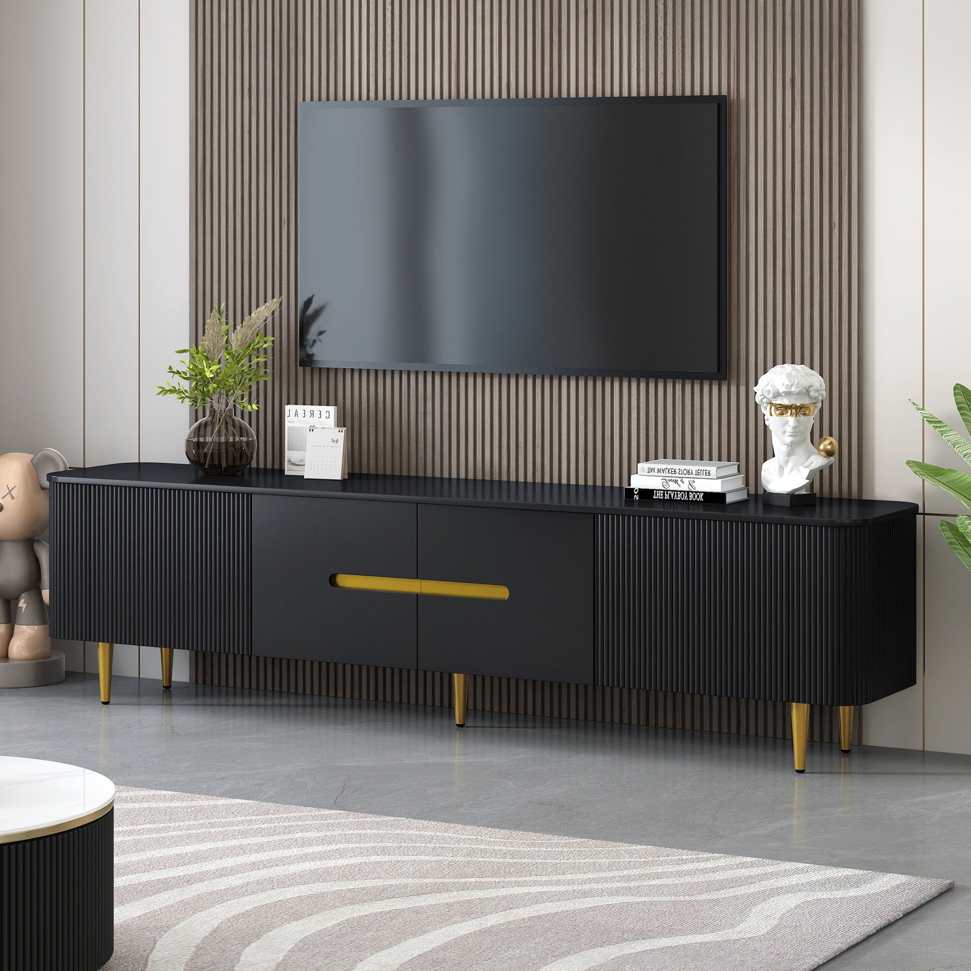 VIBE HAUS 78.7''Minimalist TV Stand for TVs up to 85 Inches, Modern Entertainment Center Media Console with 4 Spacious Cabinets for Living room