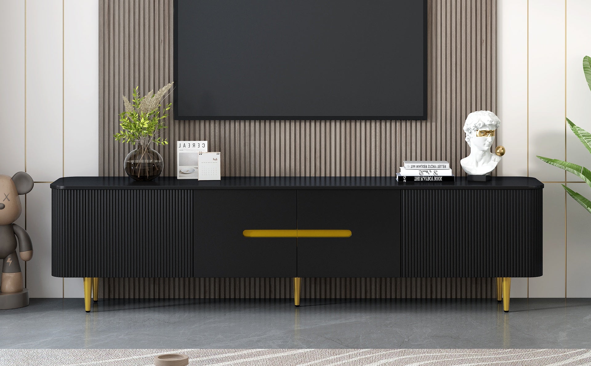VIBE HAUS 78.7''Minimalist TV Stand for TVs up to 85 Inches, Modern Entertainment Center Media Console with 4 Spacious Cabinets for Living room