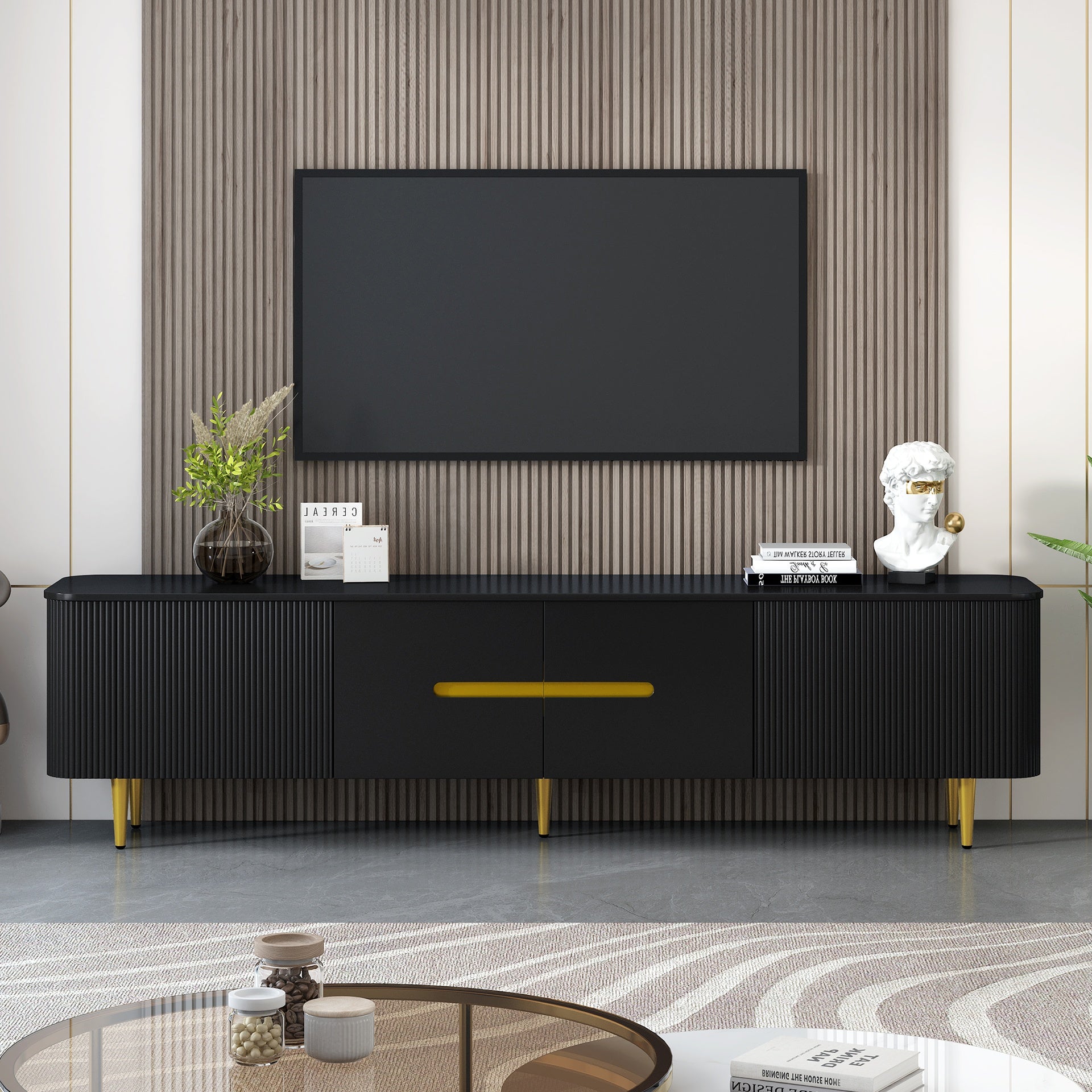 VIBE HAUS 78.7''Minimalist TV Stand for TVs up to 85 Inches, Modern Entertainment Center Media Console with 4 Spacious Cabinets for Living room