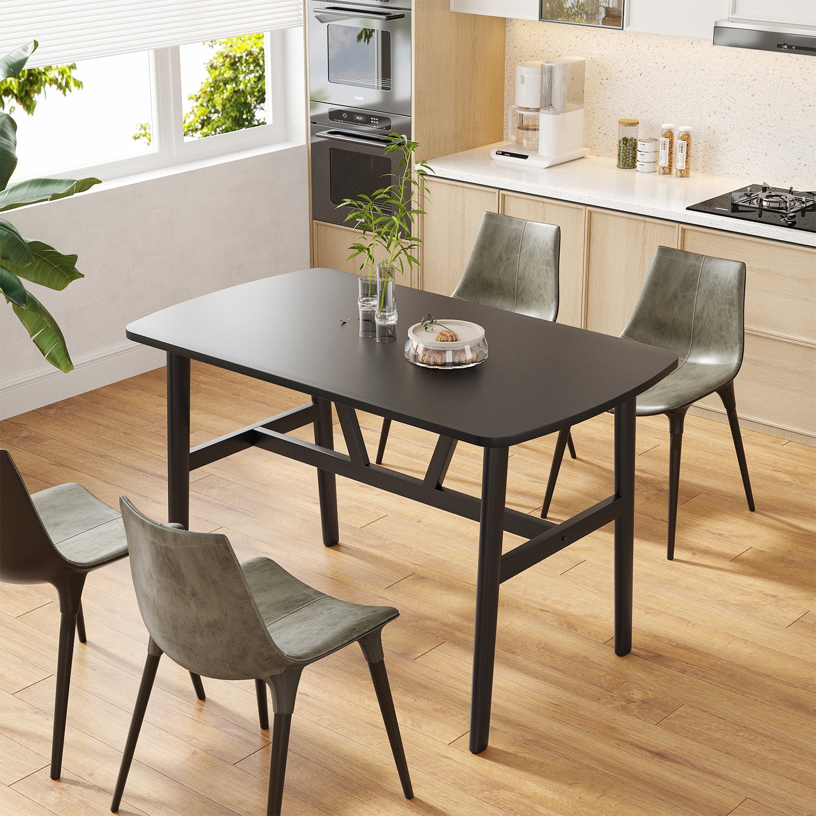Dining Table for 4-6 Person, Rectangular Wood Kitchen Table, Modern Dinner Table with Sturdy Metal Frame for Dining Room, Kitchen, 47.2 inch, Black