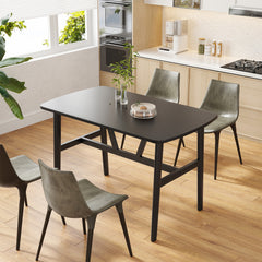 Dining Table for 4-6 Person, Rectangular Wood Kitchen Table, Modern Dinner Table with Sturdy Metal Frame for Dining Room, Kitchen, 47.2 inch, Black