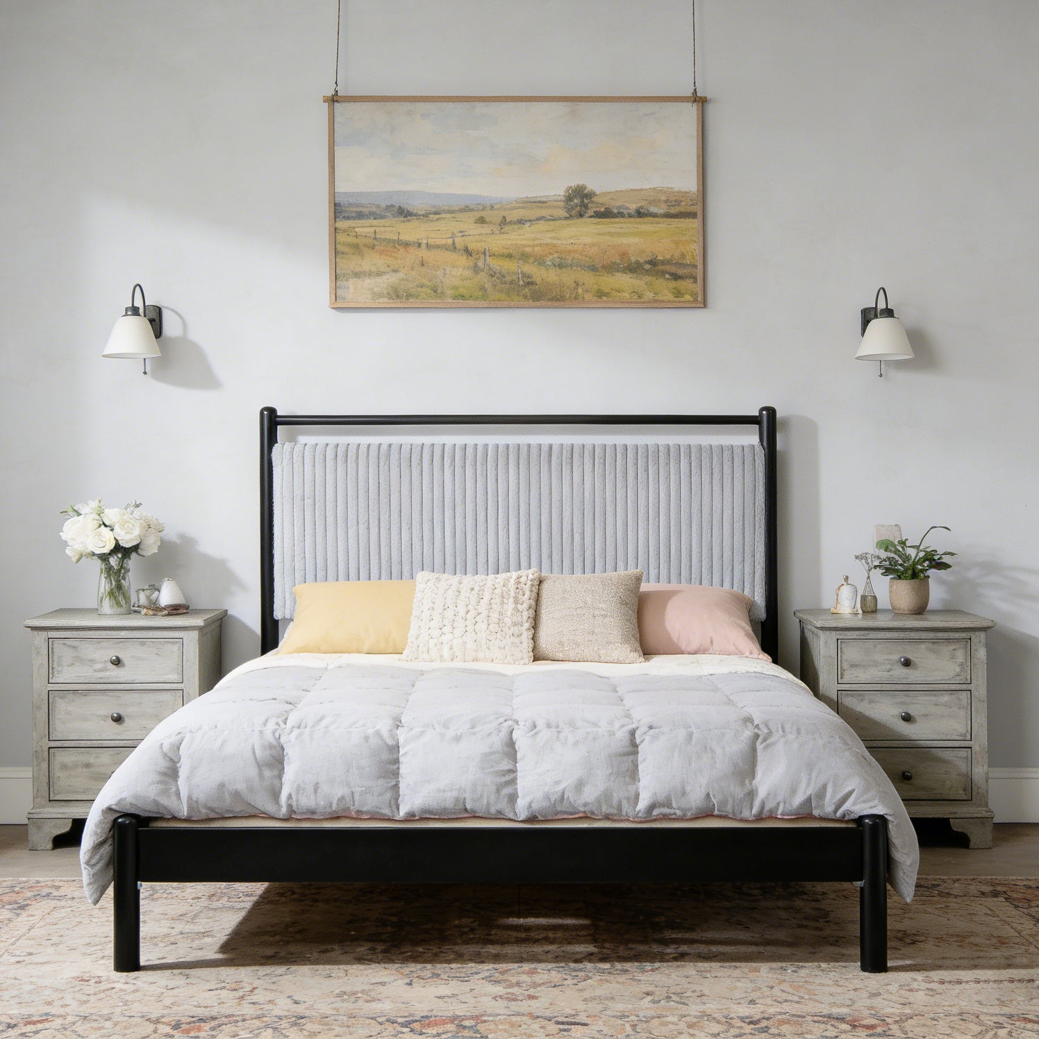 Queen Wood Bed Frame with Fluffy Soft Headboard