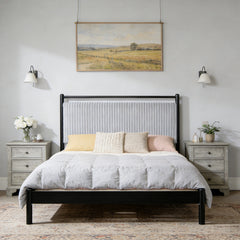 Queen Wood Bed Frame with Fluffy Soft Headboard