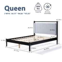 Queen Wood Bed Frame with Fluffy Soft Headboard