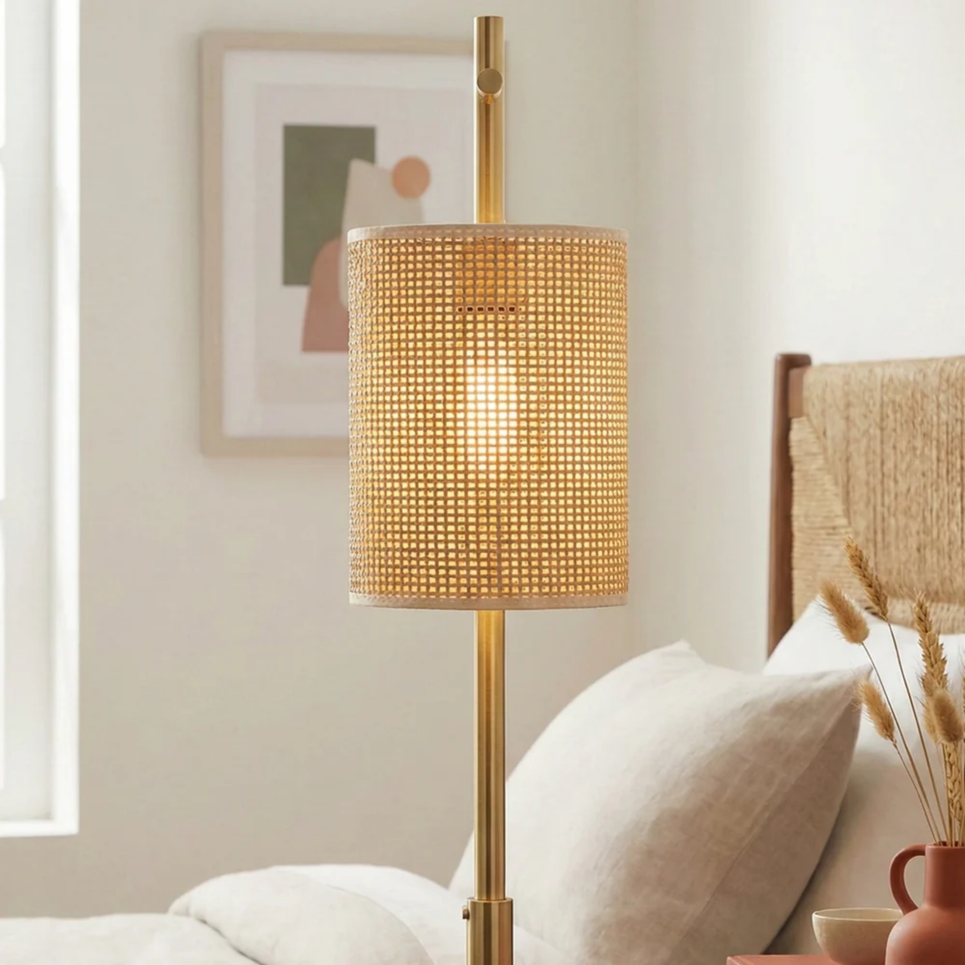 Bedroom Table Lamp Nordic Home Creative Romantic Warm Study Room Desk Bedside Lamp, Moonstone Bamboo Lampshade Table Lamp - Dark Brown - Bronze 110V