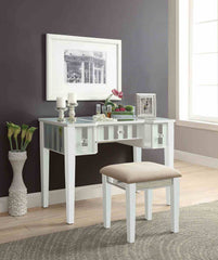 Transitional Style  1pc Vanity w/ Stool Set Core Design Storage Drawers Central Mirror Padded Stool White Finish Bedroom Furniture