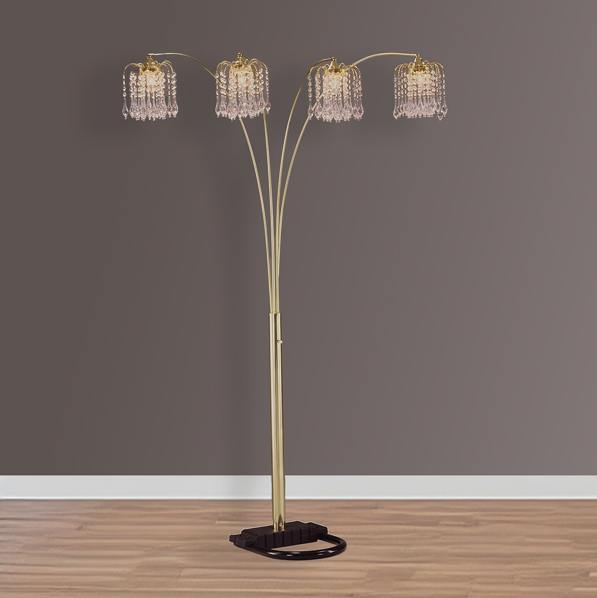 1pc Modern Design Classic Luxury Sleek Multi-head Floor Arc Lamp Half Moon Radiant Crystal-encrusted Sleek Metallic Stems Living Room Gold Arc Lamp