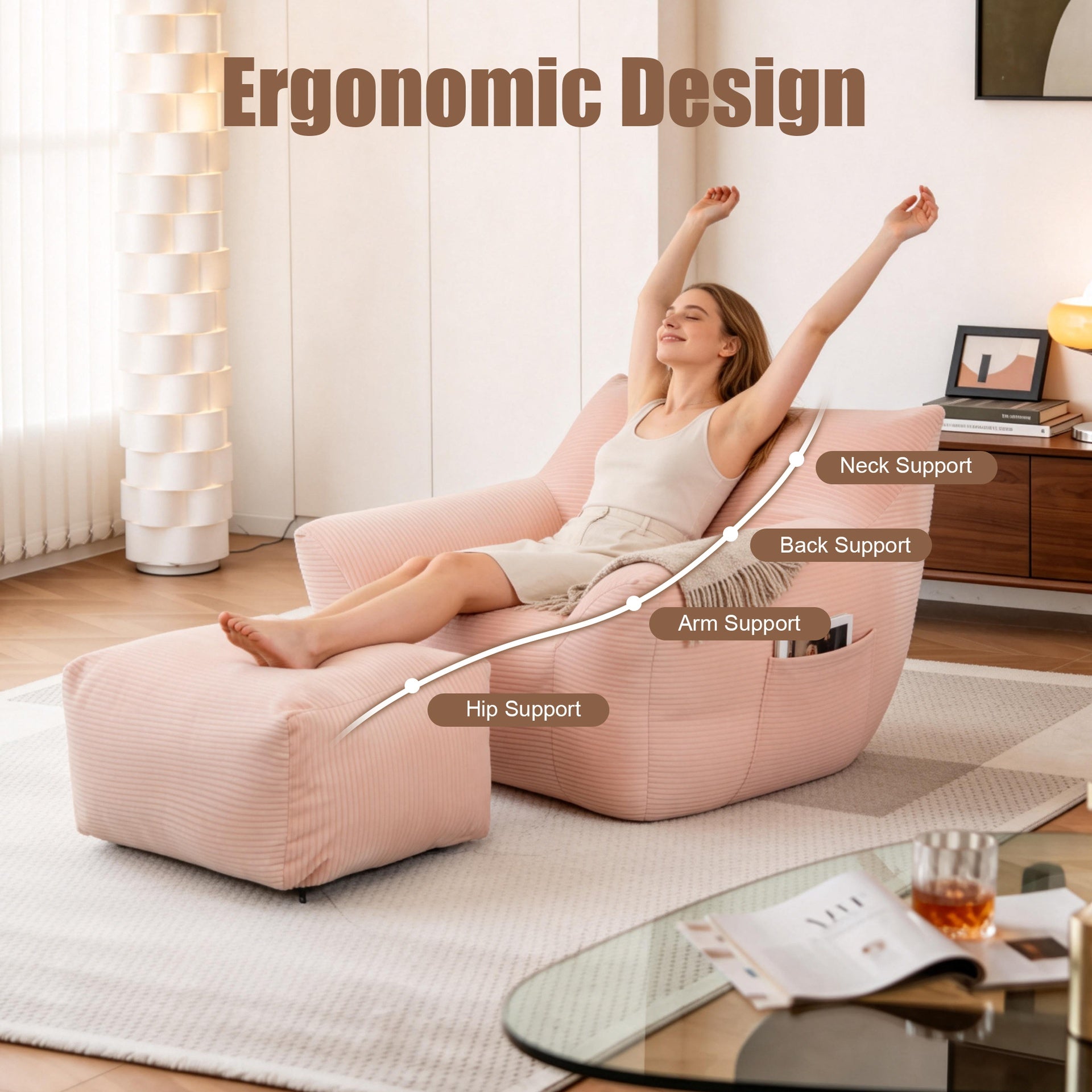 Bean Bag Chair for Adults, Oversized Comfy Beanbag Living Room Lazy Sofa for Bedroom & Dorm