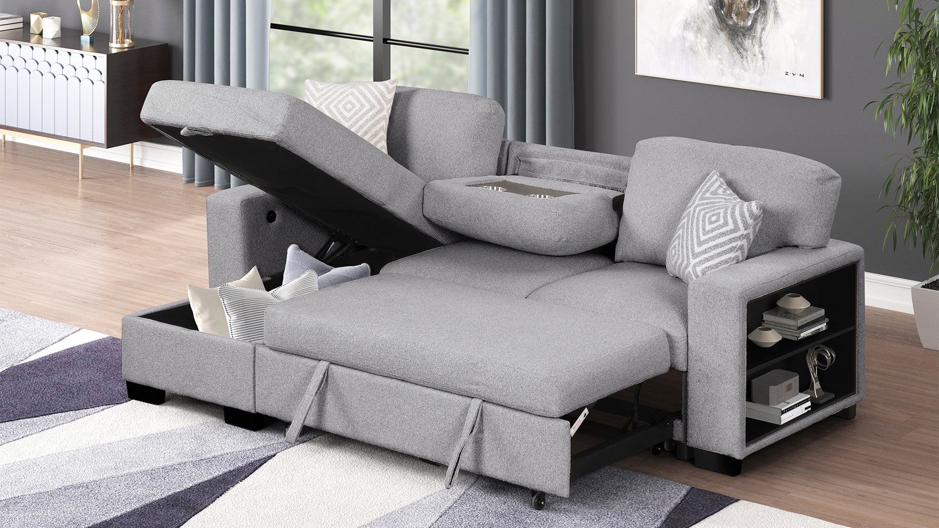 Pinto Modern Style Sectional Sofa Made with wood and Velvet Material in Gray (NJ Inventory)