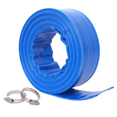 1-1/2"(Flat 2.6") widthx 50 FT Pool Backwash Hose, Blue Heavy Duty Reinforced PVC Lay Flat Water Discharge Hose for Swimming Pool Filter Pump,with 2 Clamp