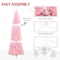 HOMCOM 8' Tall Unlit Slim Douglas Fir Artificial Christmas Tree with 1168 Realistic Branch Tips, Pink