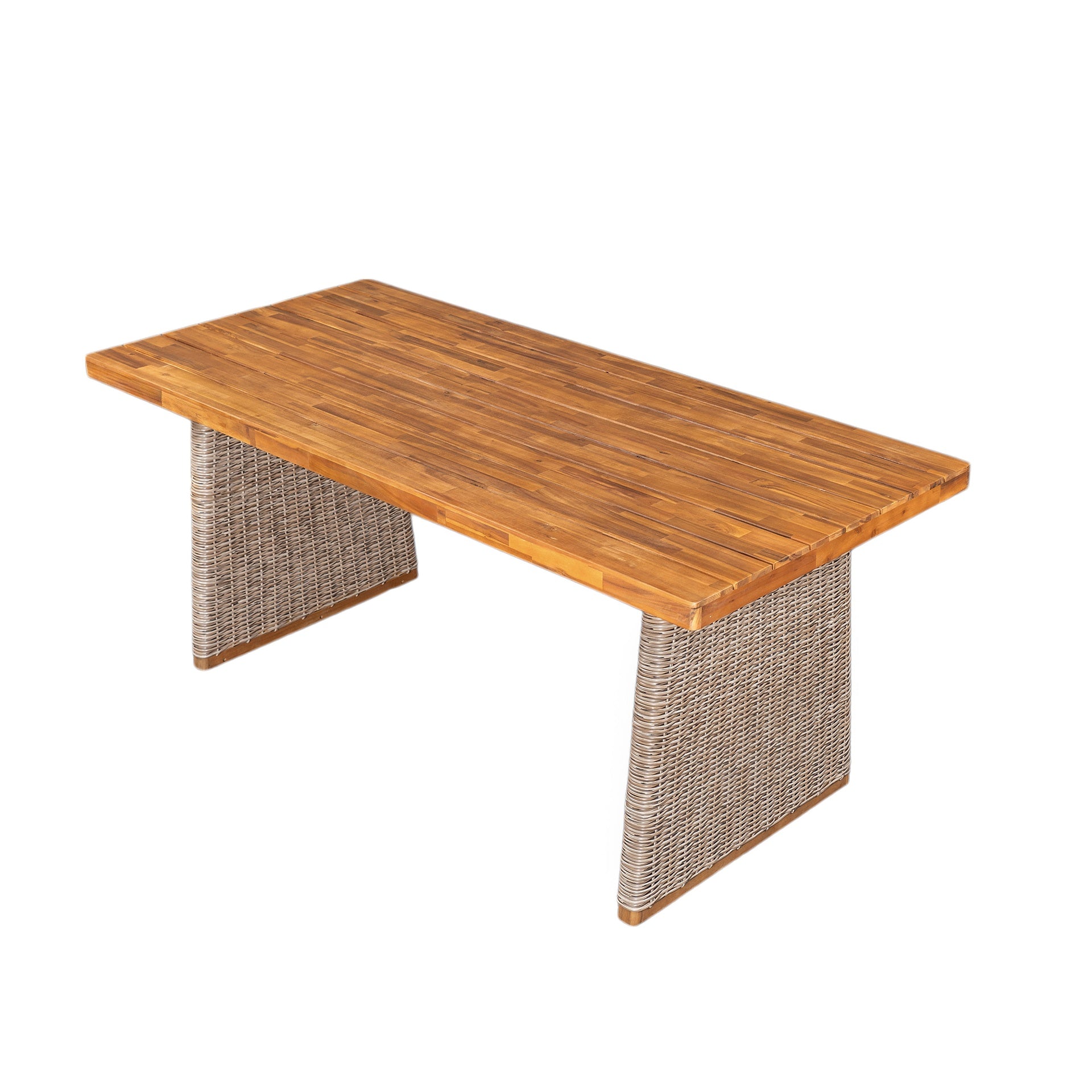 Outdoor 3 Piece Acacia Wood Dining Set with Handwoven Rattan Legs,Brown