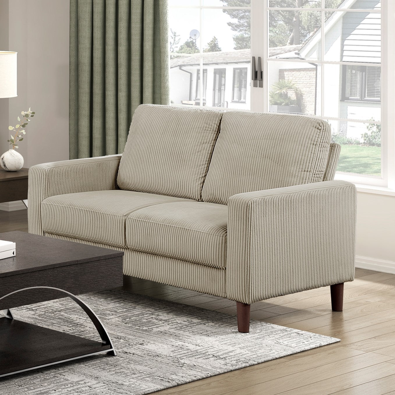 Modern Contemporary Sofa Set 2pcs Comfortable Sofa Loveseat Taupe Corduroy Upholstered Cushion Solid Wood Living Room Furniture