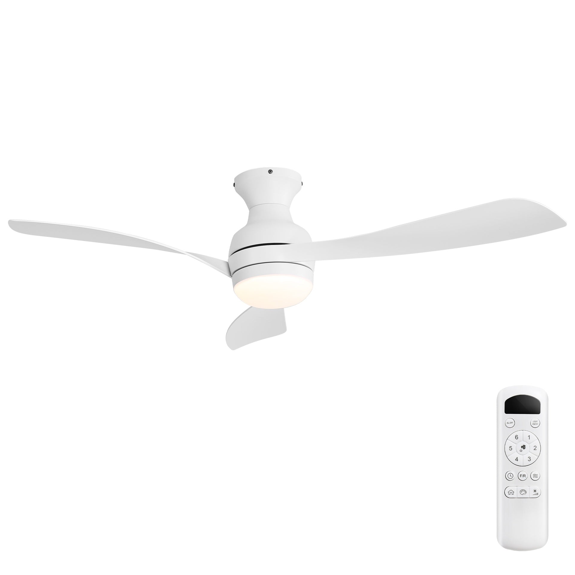 52-Inch Ceiling Fan With Light And Remote,DC Motor,Dimmable LED Light,3 White ABS  Blades,Ideal For Bedroom,Living Room,Kitchen