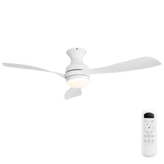 52-Inch Ceiling Fan With Light And Remote,DC Motor,Dimmable LED Light,3 White ABS  Blades,Ideal For Bedroom,Living Room,Kitchen