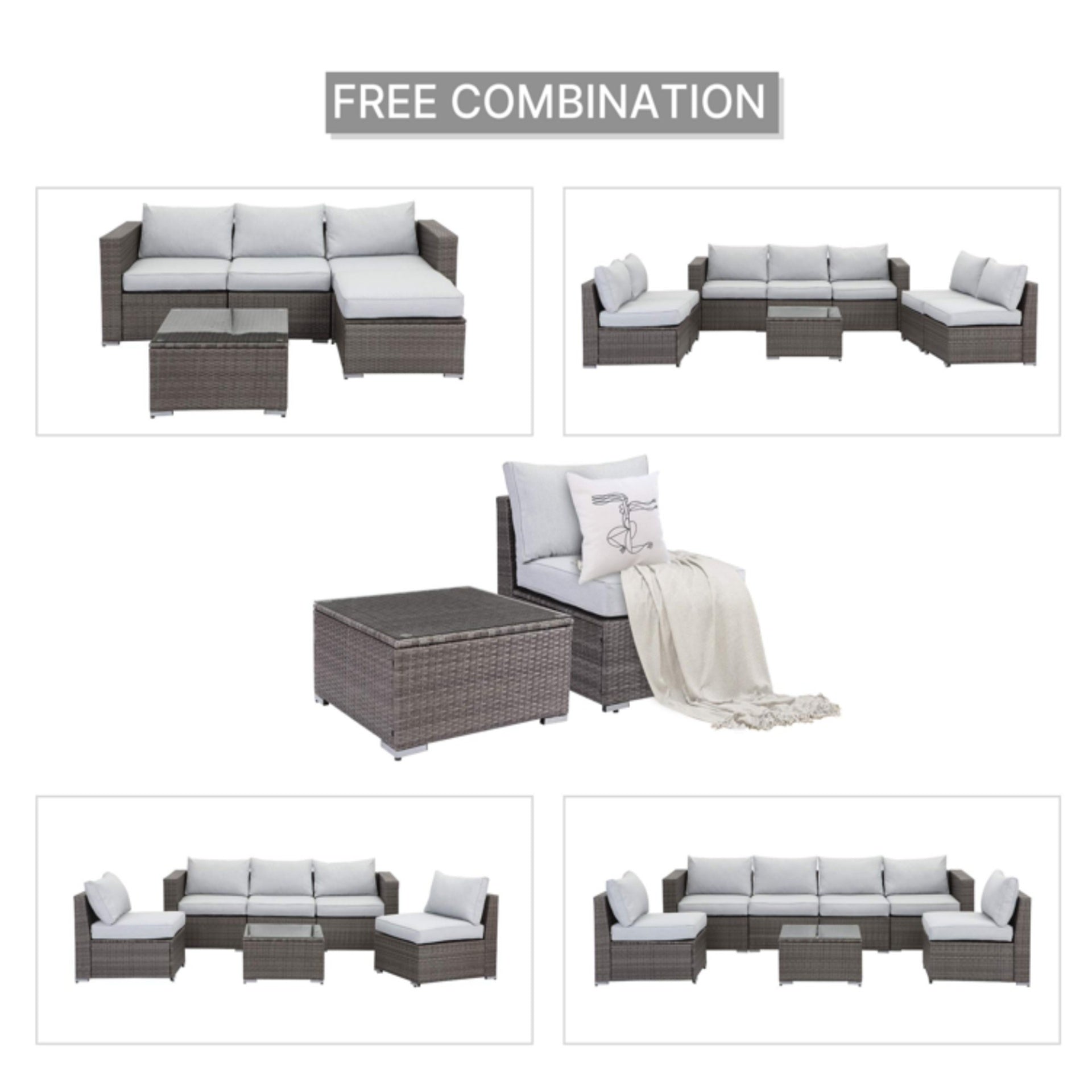 2-Piece All-Weather Outdoor Rattan Patio Furniture Set with  25.2 Inches Width Armless Sofa & Coffee Table,