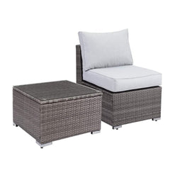 2-Piece All-Weather Outdoor Rattan Patio Furniture Set with  25.2 Inches Width Armless Sofa & Coffee Table,