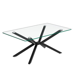 39.37" Rectangular Clear Tempered Glass Coffee Table,Stylish Design with Black Metal Legs, Coffee Table for Living Room