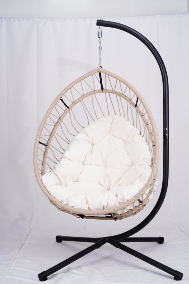 Outdoor Egg-shaped Hanging Chair with Stand, Patio Egg-shaped Swing Chair, Indoor Rocking Chair, Outdoor Hammock Egg-shaped Chair, Beige
