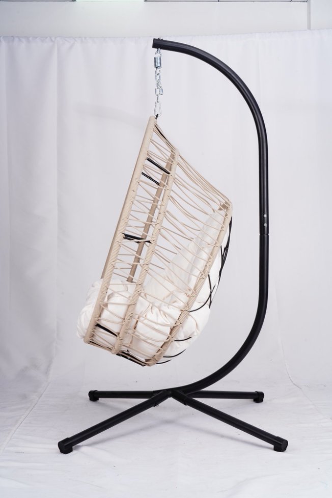 Outdoor Egg-shaped Hanging Chair with Stand, Patio Egg-shaped Swing Chair, Indoor Rocking Chair, Outdoor Hammock Egg-shaped Chair, Beige