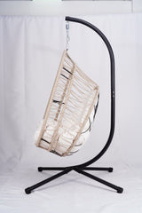 Outdoor Egg-shaped Hanging Chair with Stand, Patio Egg-shaped Swing Chair, Indoor Rocking Chair, Outdoor Hammock Egg-shaped Chair, Beige