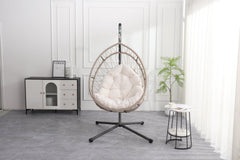 Outdoor Egg-shaped Hanging Chair with Stand, Patio Egg-shaped Swing Chair, Indoor Rocking Chair, Outdoor Hammock Egg-shaped Chair, Beige