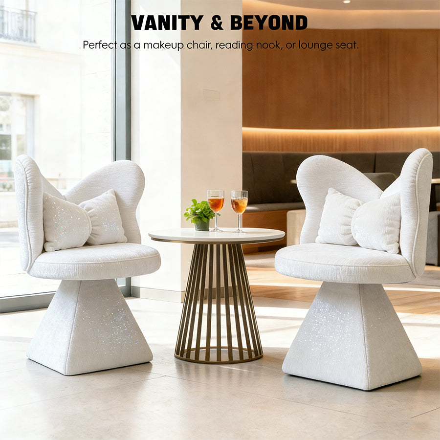 Vanity Chair with Butterfly Back,Swivel Accent Chair Dining Chairs,Makeup Stool for Bedroom Dressing Table,Suitable for Living Room,Dining Room,Study,Recreational Areas WHITE