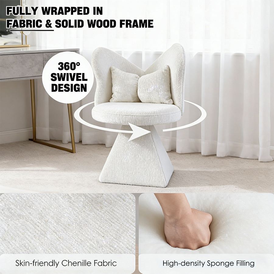 Vanity Chair with Butterfly Back,Swivel Accent Chair Dining Chairs,Makeup Stool for Bedroom Dressing Table,Suitable for Living Room,Dining Room,Study,Recreational Areas WHITE