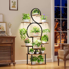 Plant Stand Indoor with Grow Light, 9 Tiered 63" Tall Indoor Plant Shelves for Multiple Plants, Large Metal Plant Shelf, Lighted Plant Stand for Indoor, Balcony, Living Room