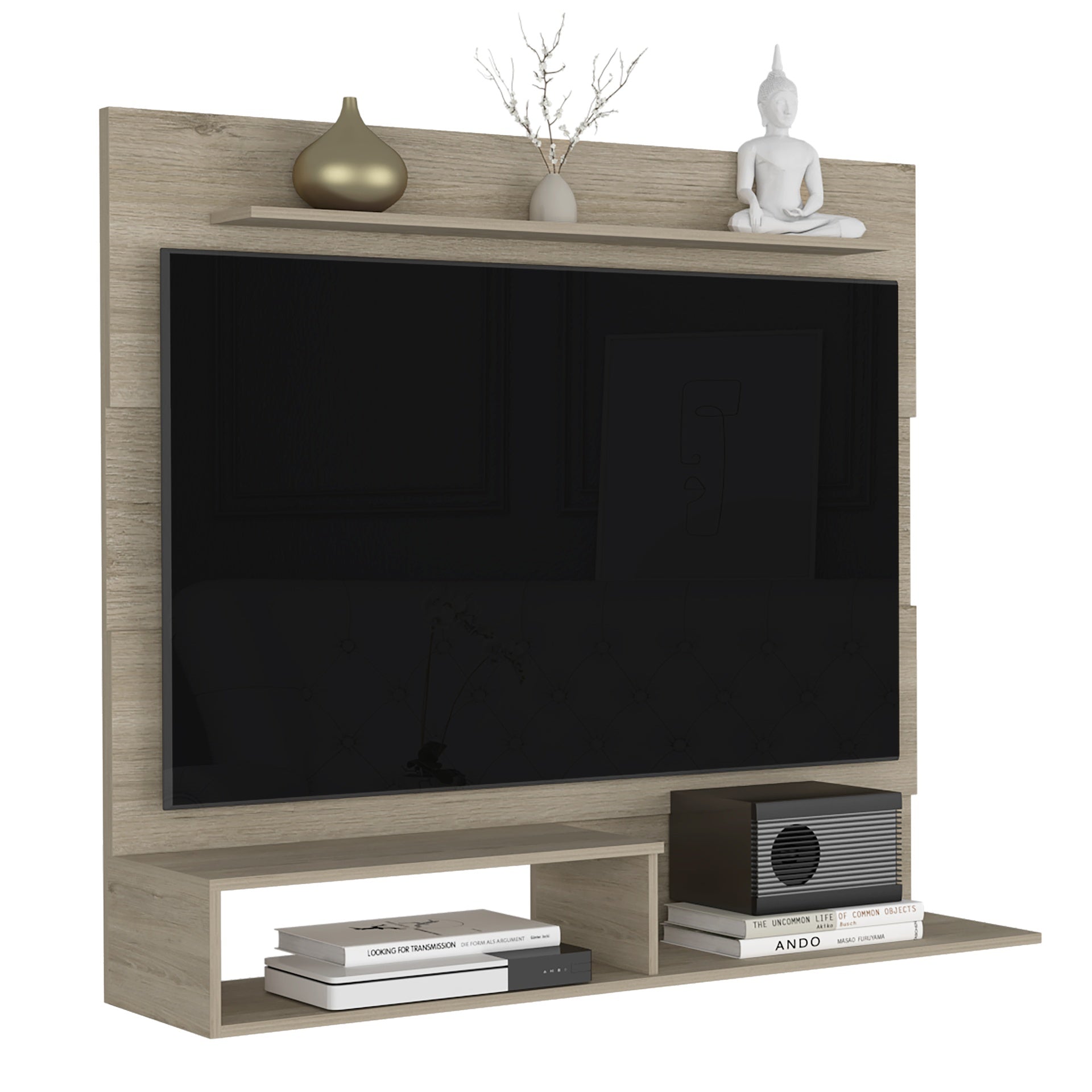 Floating Entertainment Center Albuquerque, Space For The TV´s up 55", Light Pine Finish