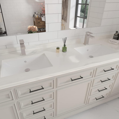 Single Handle Bathroom Faucet, Brushed Nickel Single Hole Bathroom Faucet, Solid Brass Modern Bathroom Sink Faucet Heavy Duty Vanity Square Bathroom Faucet with Pop-up Drain & Water Supply Hoses